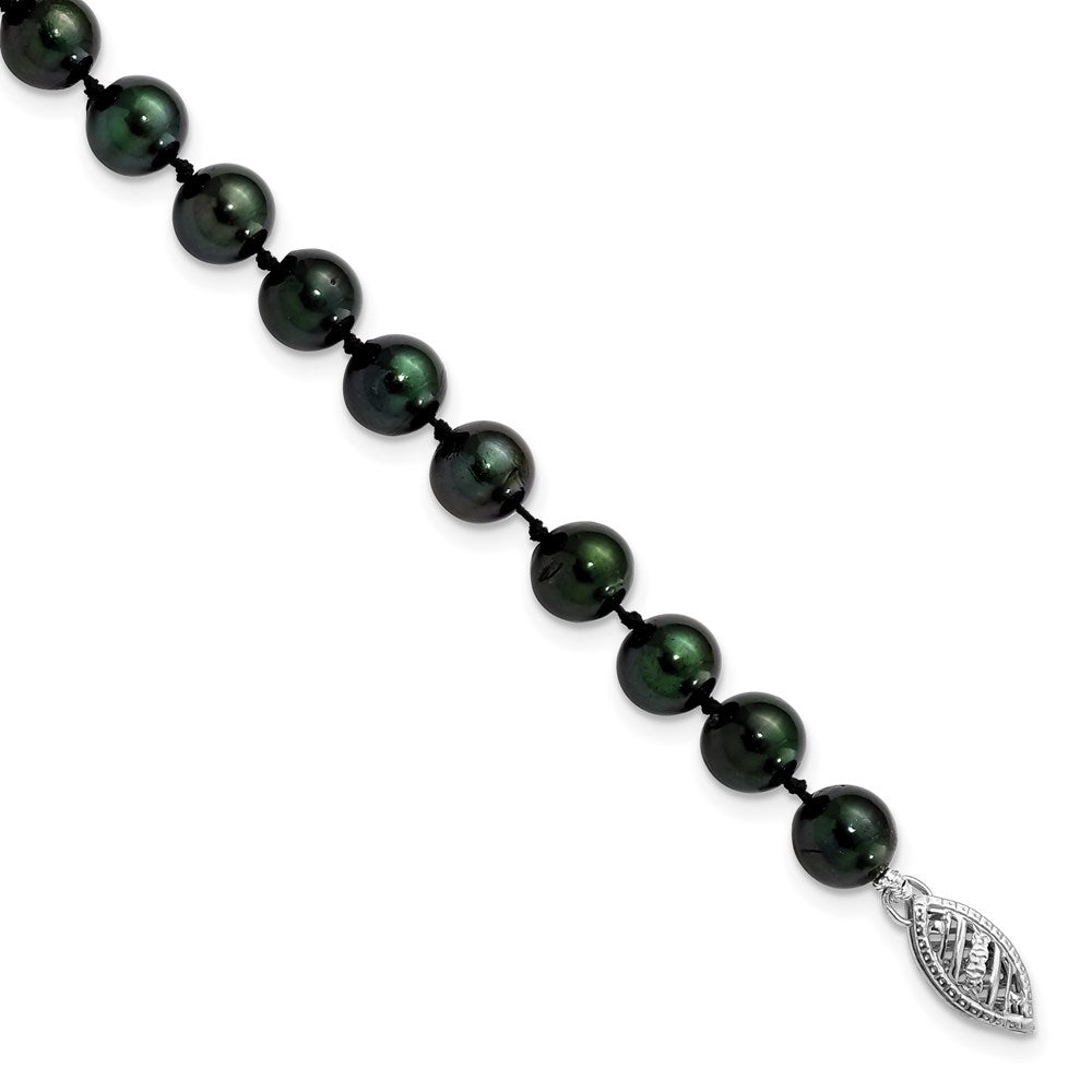 14k White Gold 6- Round Black Saltwater Akoya Cultured Pearl Bracelet