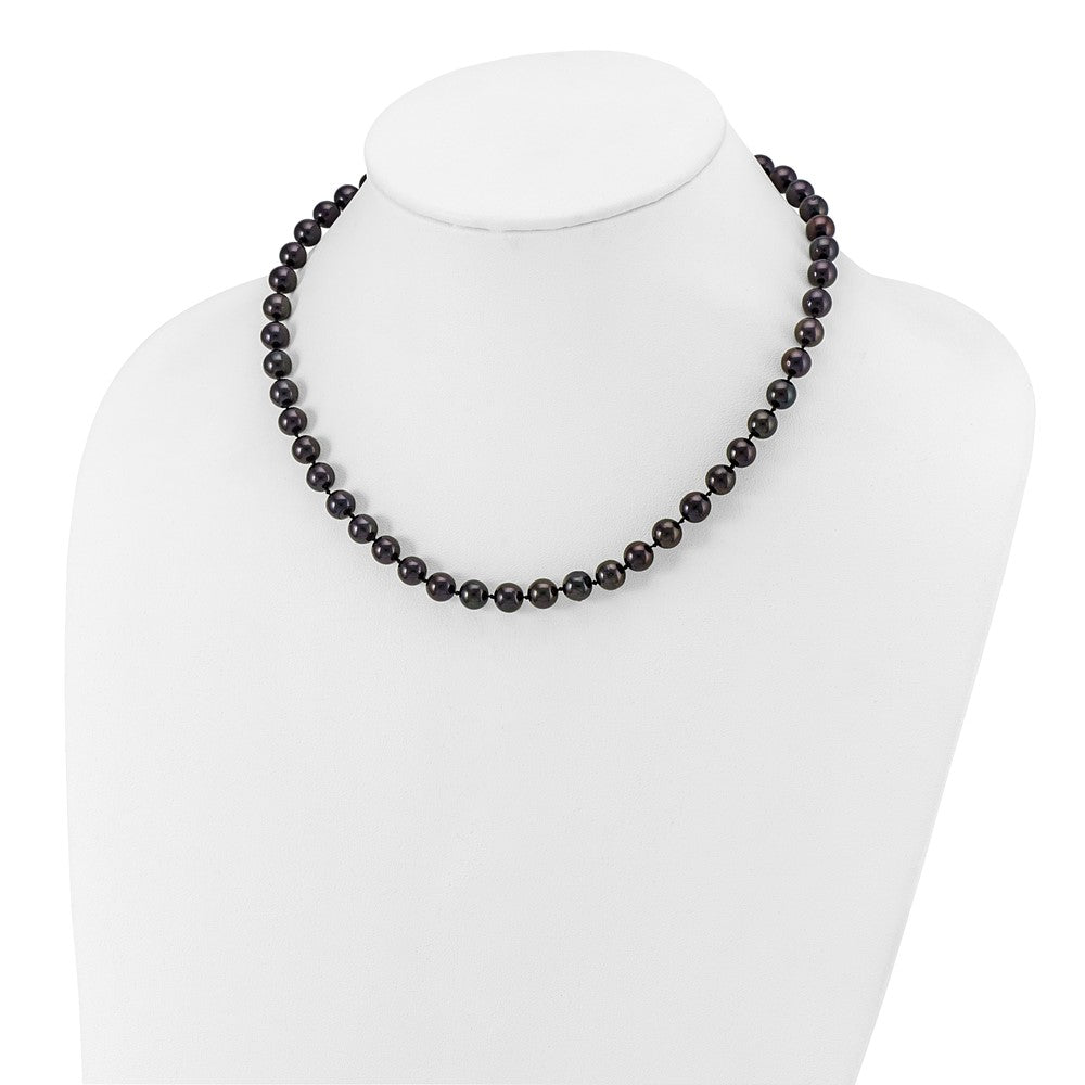 14k White Gold 7- Round Black Saltwater Akoya Cultured Pearl Necklace