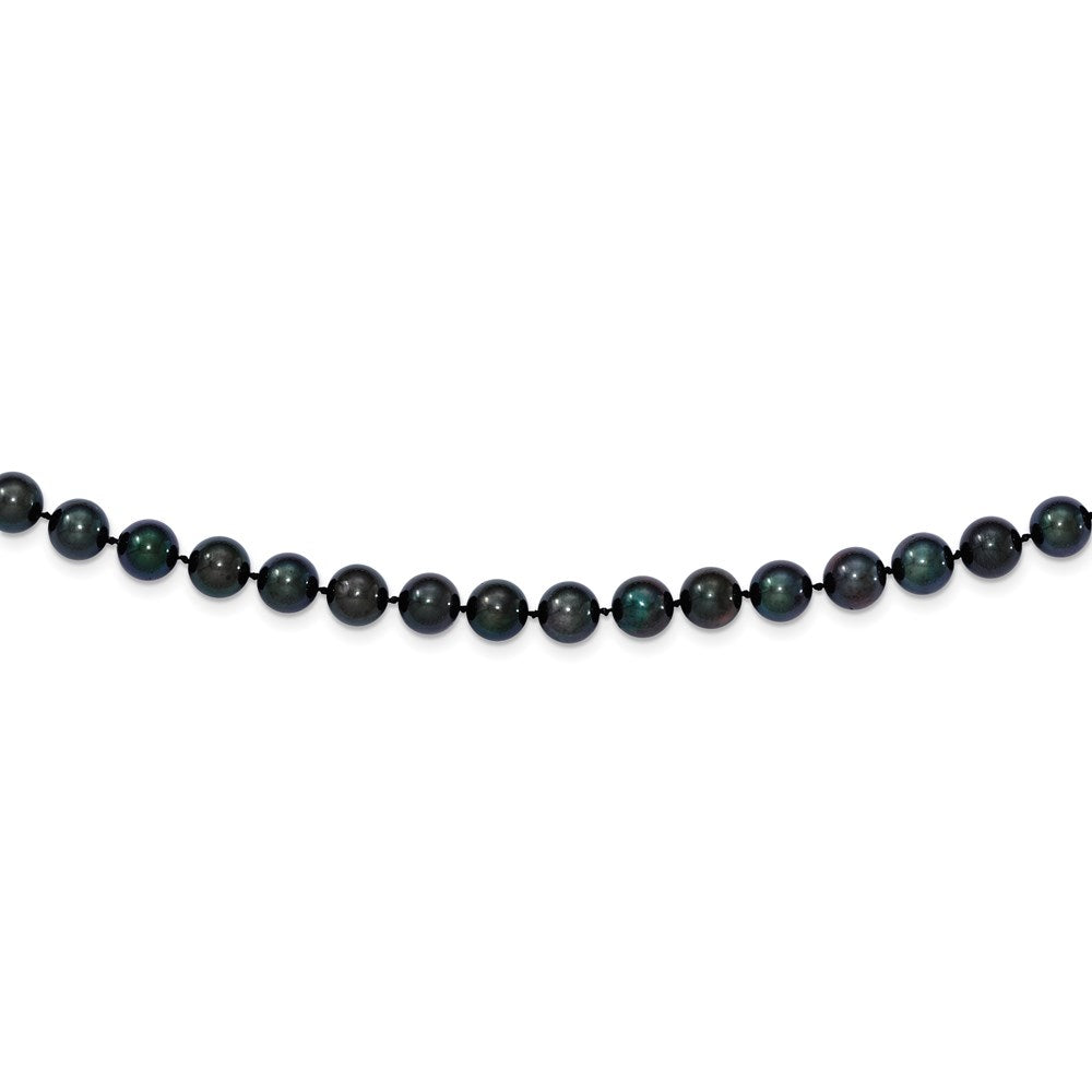 14k White Gold 7- Round Black Saltwater Akoya Cultured Pearl Necklace