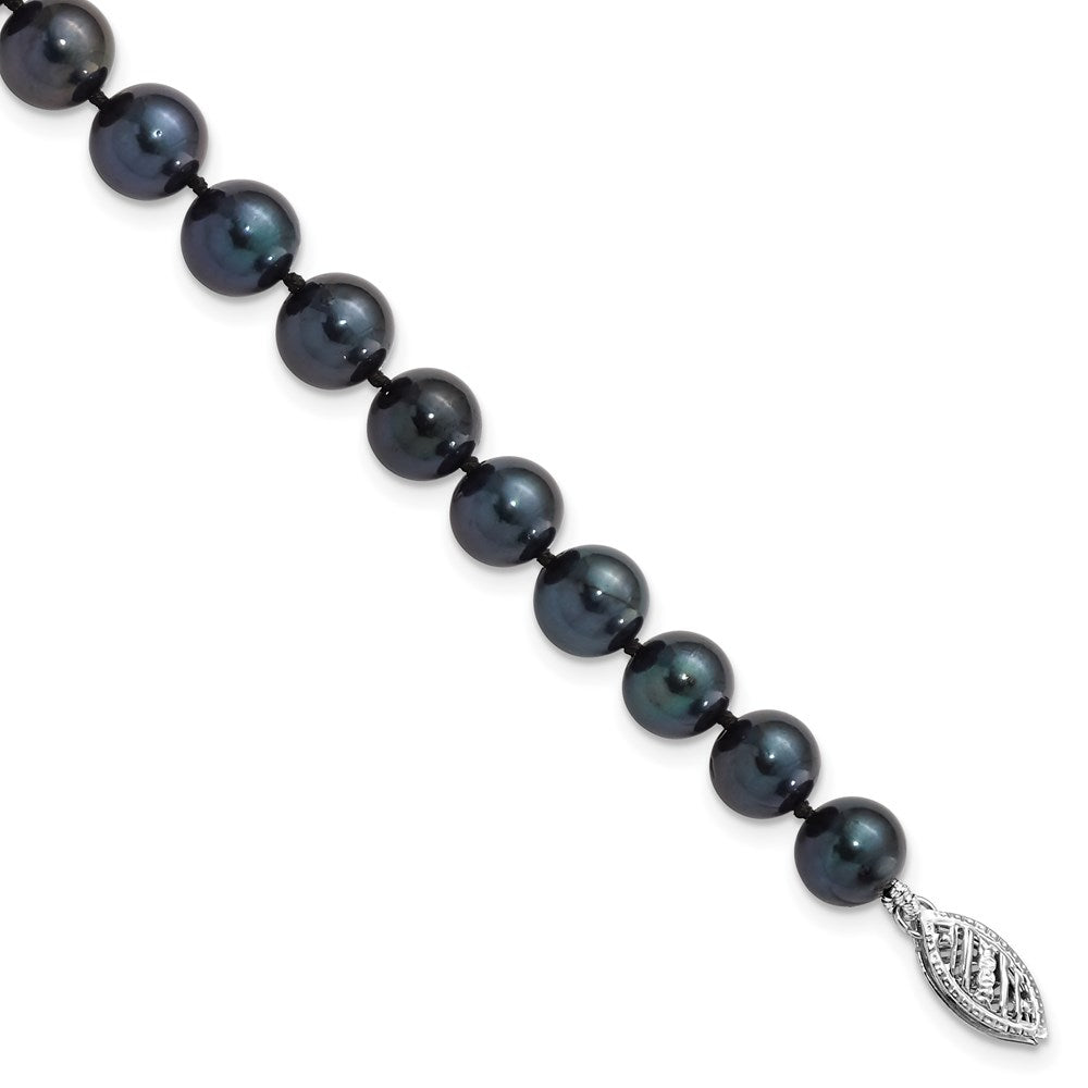 14k White Gold 7- Round Black Saltwater Akoya Cultured Pearl Bracelet