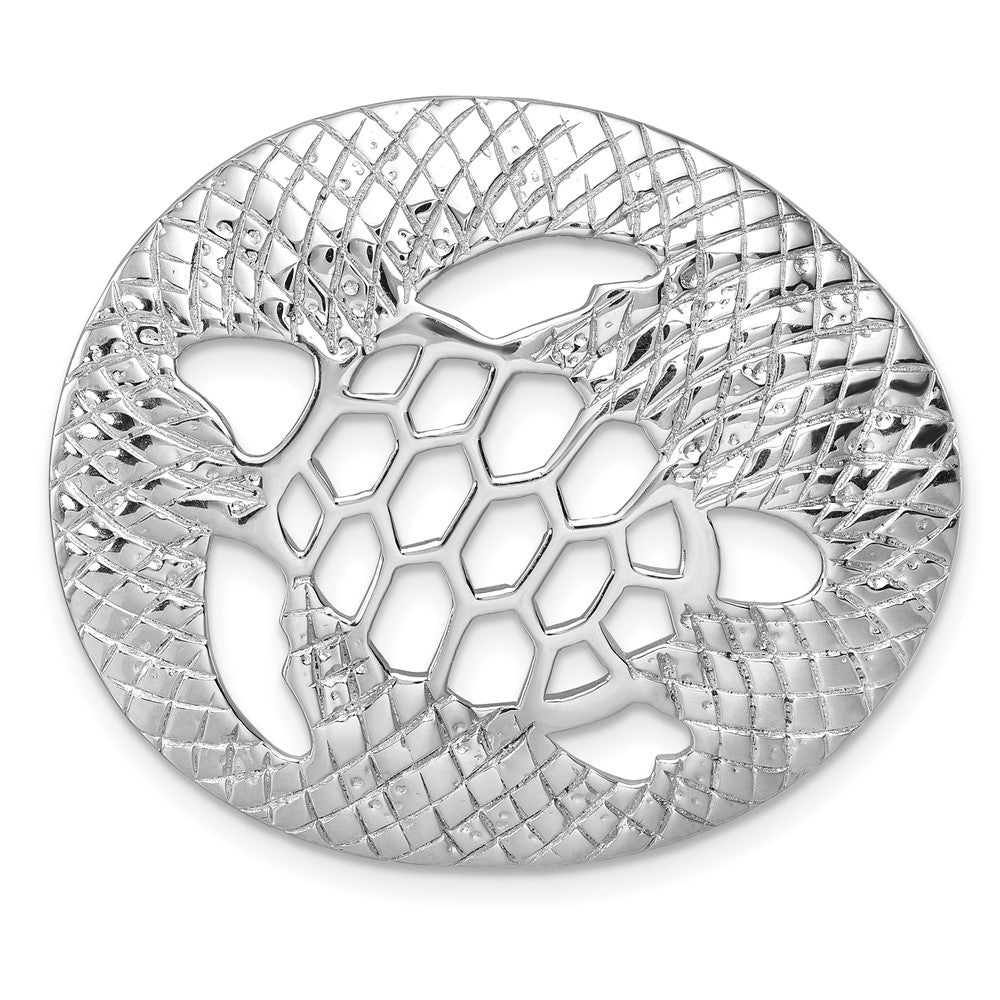 Sterling Silver Rhodium-Plated Polished and Textured Cutout Turtle Chain Slide