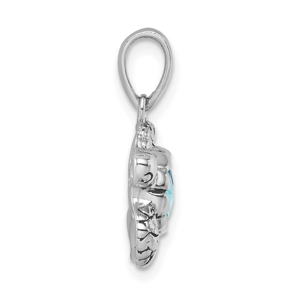 Sterling Silver Rhodium-plated Polished and Antiqued Blue Crystal Turtle Pendant