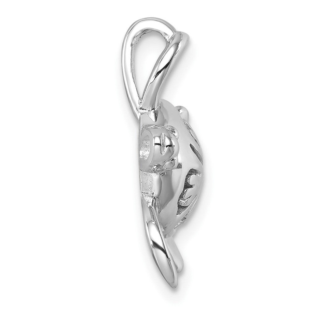 Sterling Silver Rhodium-Plated Polished Flower Back Turtle Chain Slide