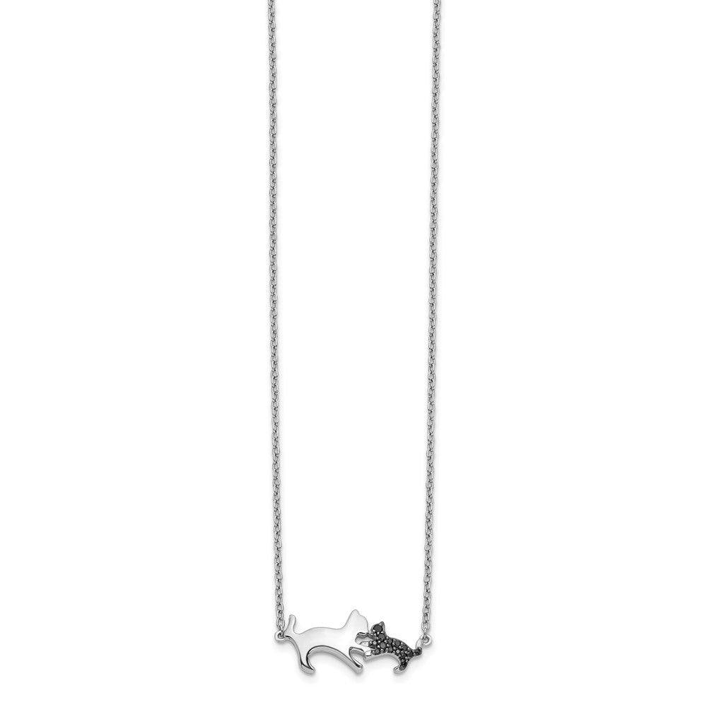 14k White Gold Black Diamond Mother and Baby Cat 18 inch Necklace