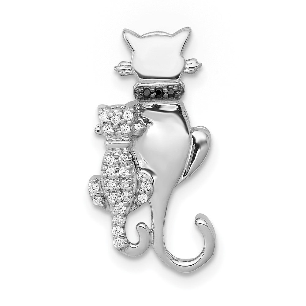 14k White Gold White and Black Accent Diamond Cats Chain Slide