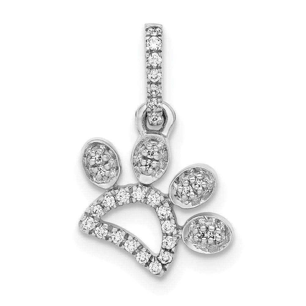 14k White Gold 1/10 carat Diamond Paw Print Pendant