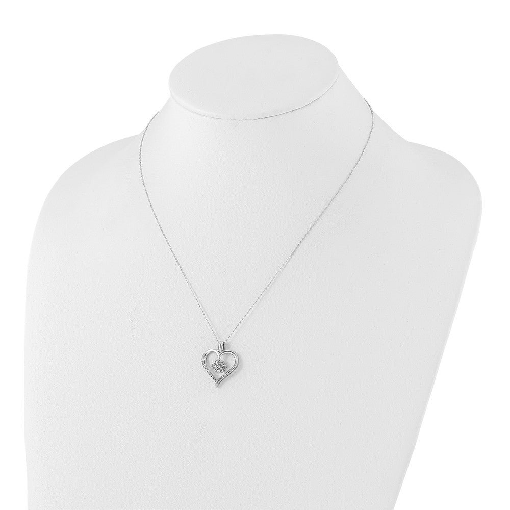 10k White Gold Polished Paw Print Heart Diamond Necklace