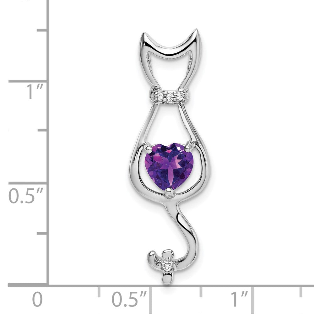10k White Gold Heart Amethyst and Diamond Cat Pendant