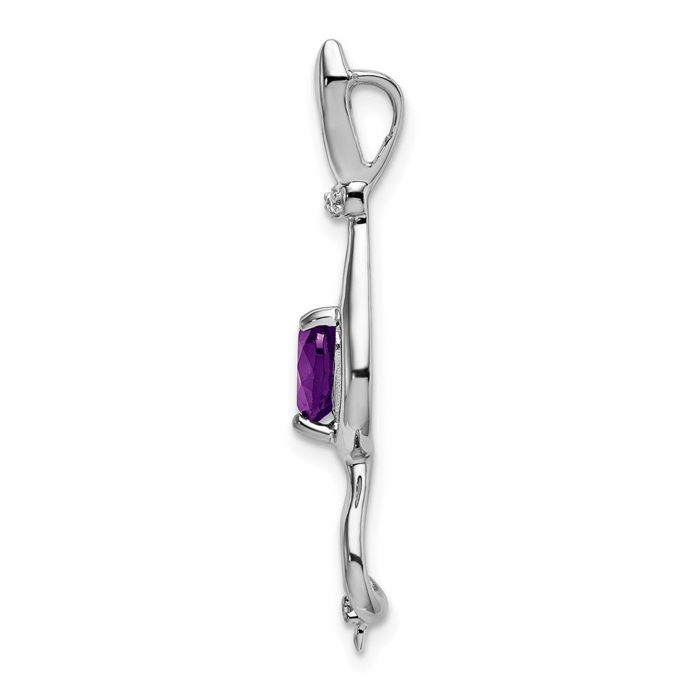 14k White Gold Heart Amethyst and Diamond Cat Chain Slide
