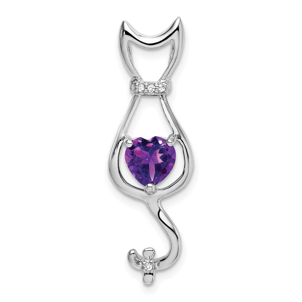 14k White Gold Amethyst and Diamond Cat Pendant