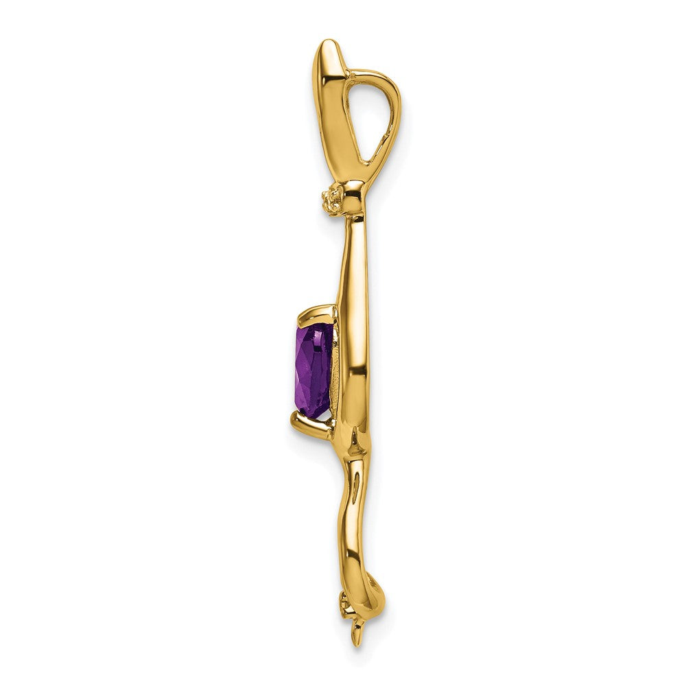 14k Heart Amethyst and Diamond Cat Chain Slide
