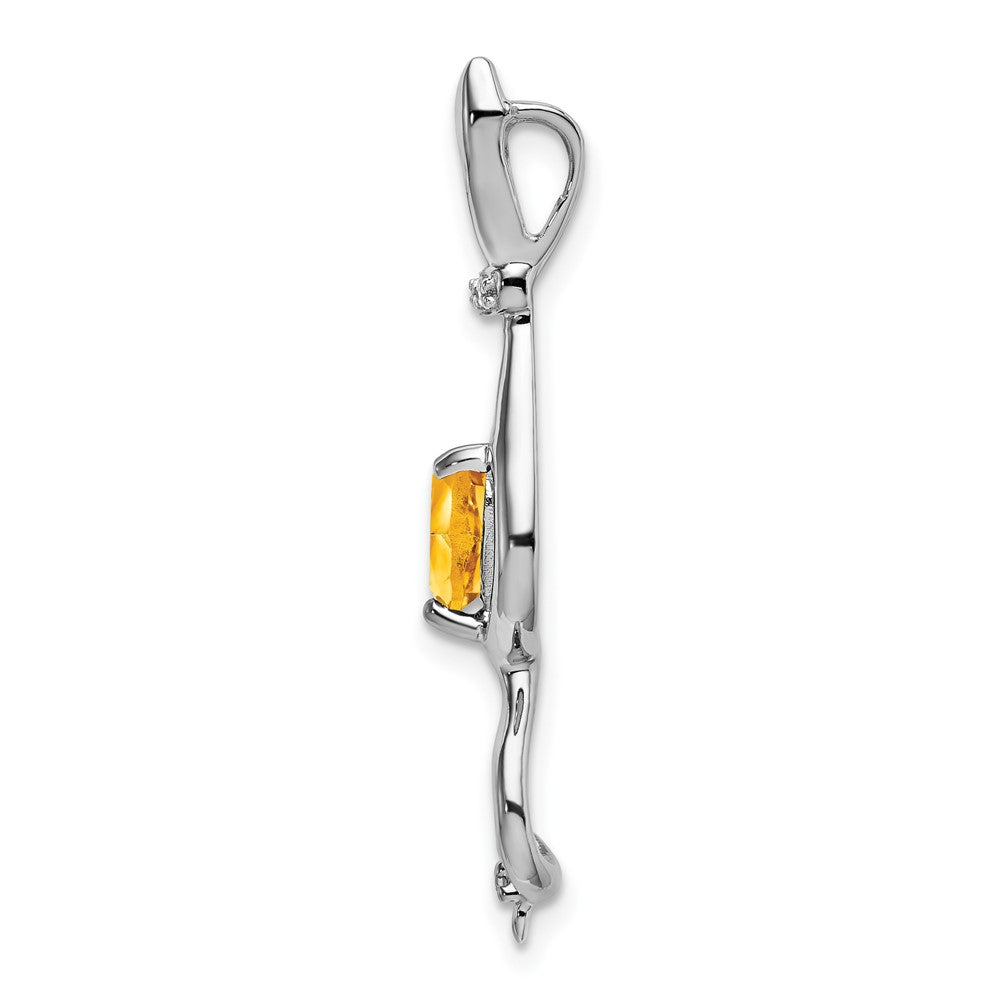 14k White Gold Heart Citrine and Diamond Cat Chain Slide
