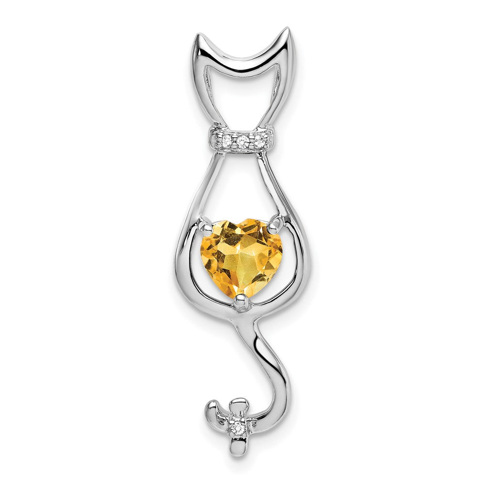 14k White Gold Citrine and Diamond Cat Pendant