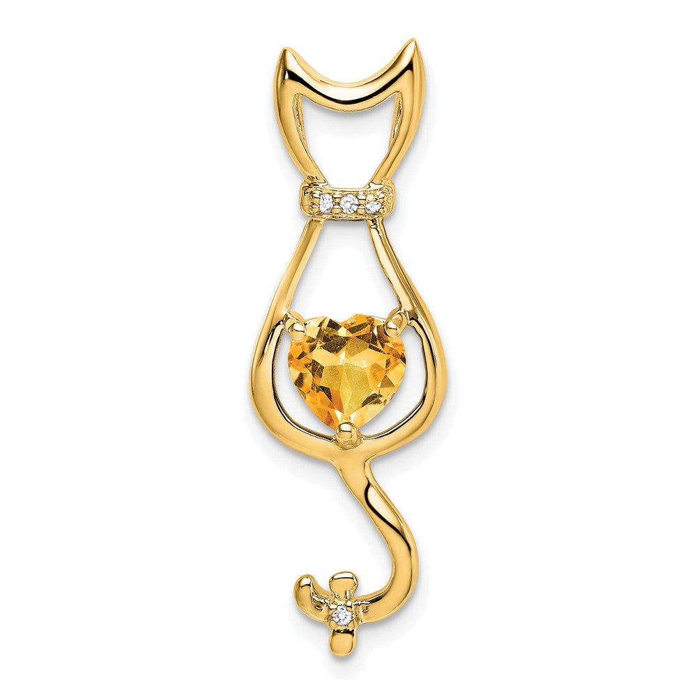 14k Heart Citrine and Diamond Cat Chain Slide