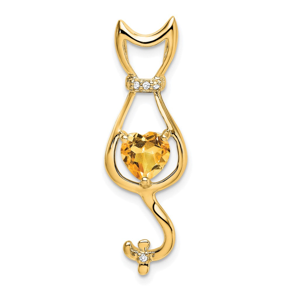 14k Citrine and Diamond Cat Pendant