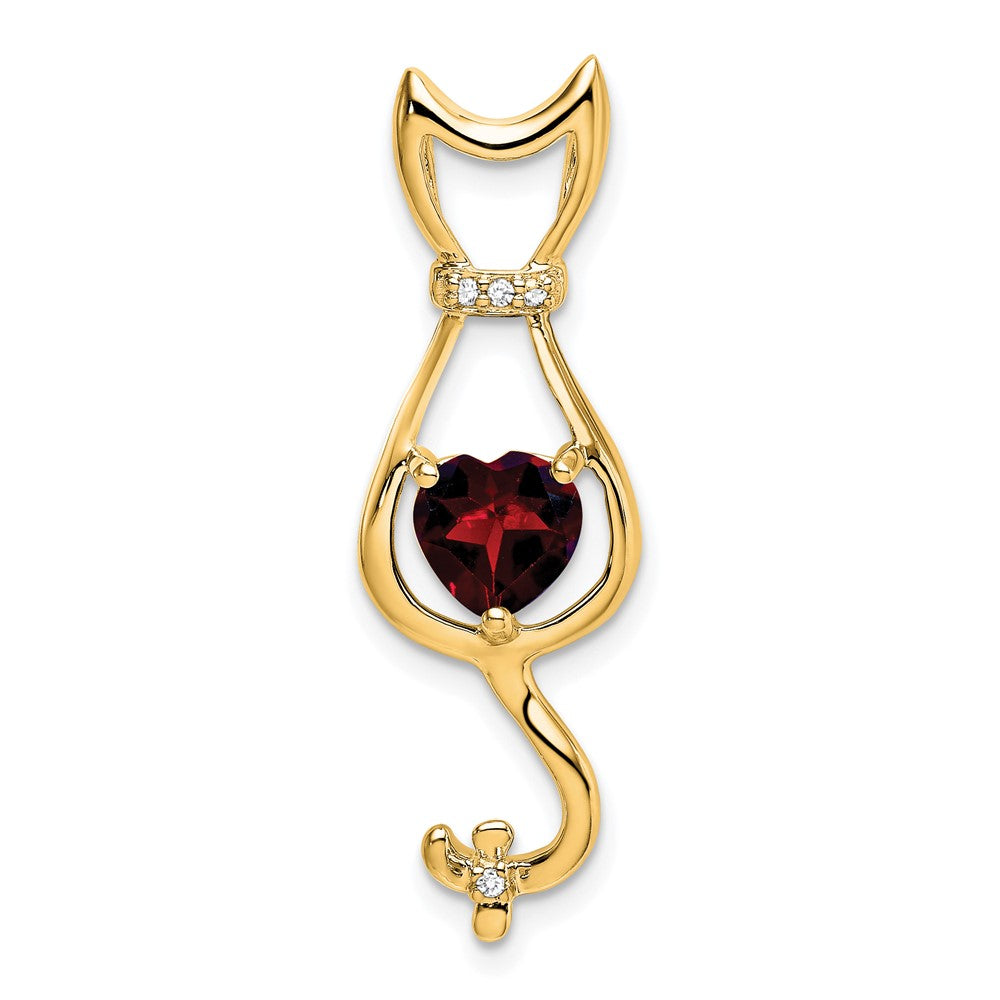 10k Heart Garnet and Diamond Cat Pendant