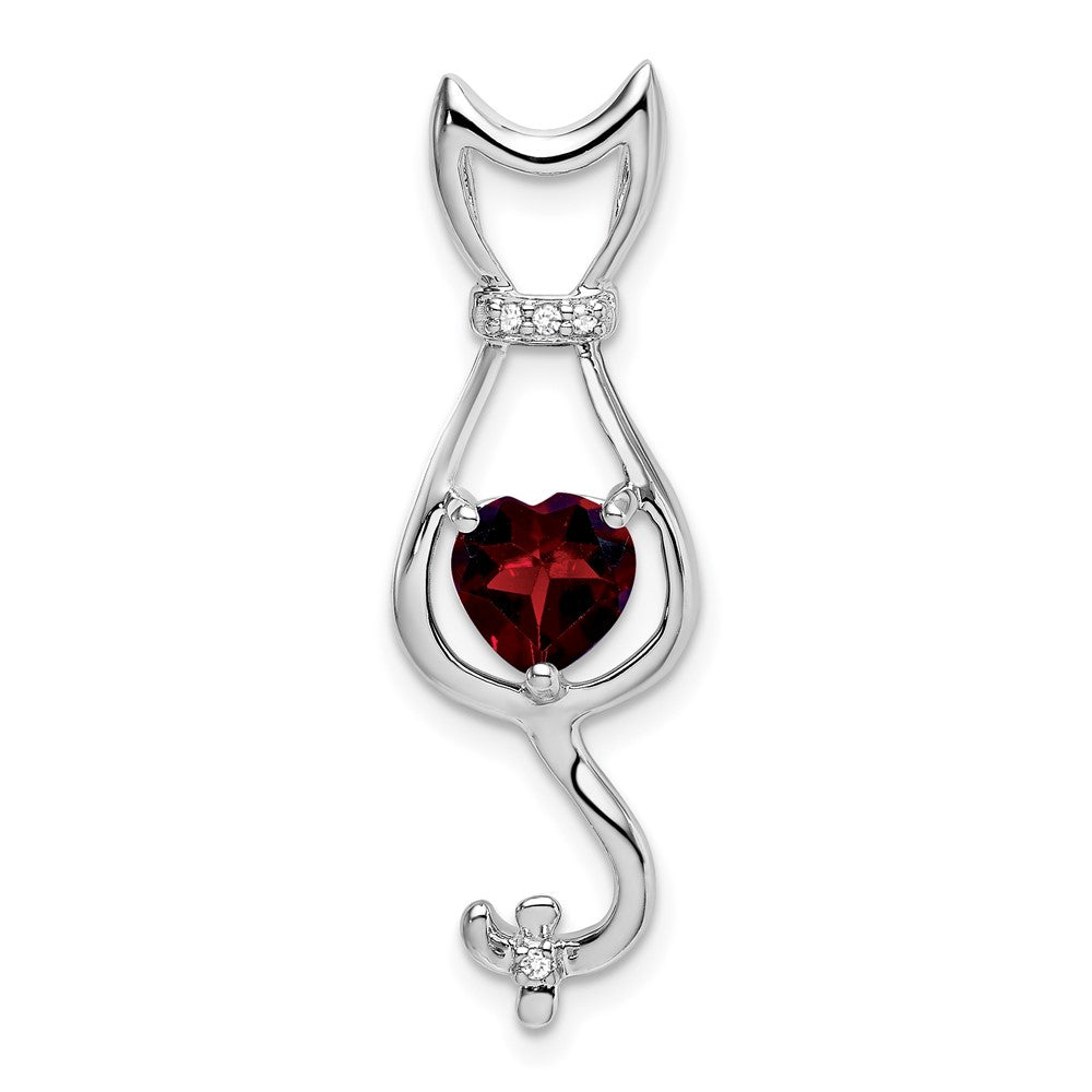 14k White Gold Garnet and Diamond Cat Pendant