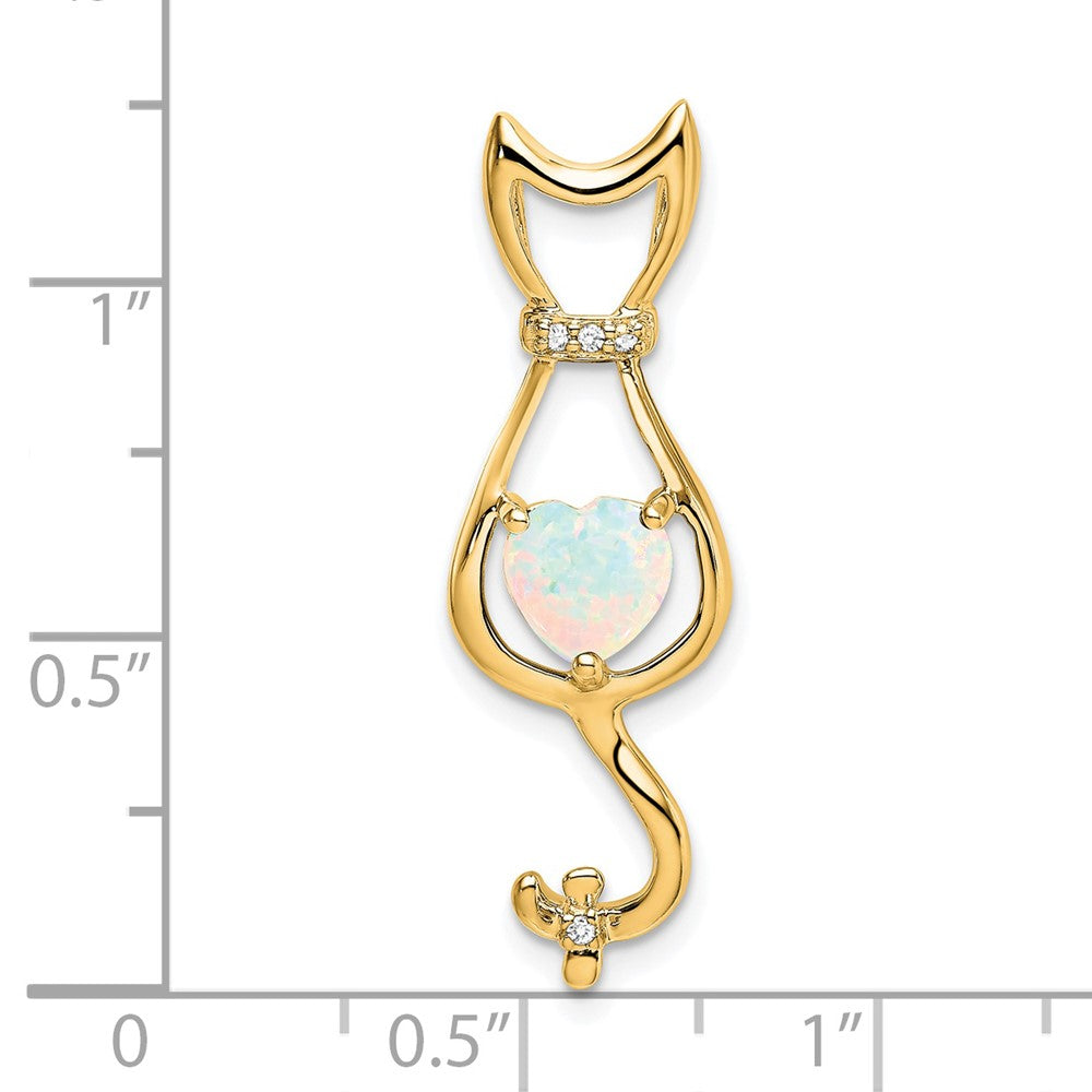 14k Lab Created Opal and Diamond Cat Chain Slide