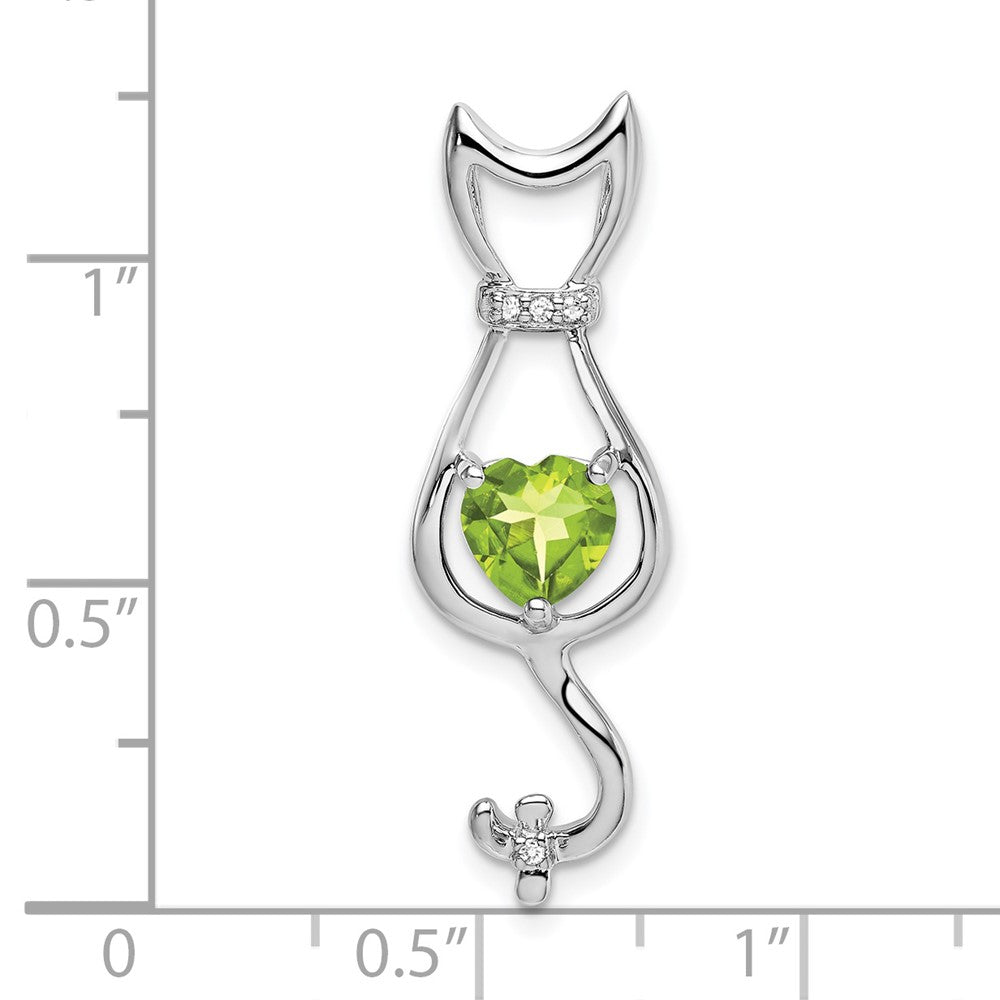 10k White Gold Heart Peridot and Diamond Cat Pendant