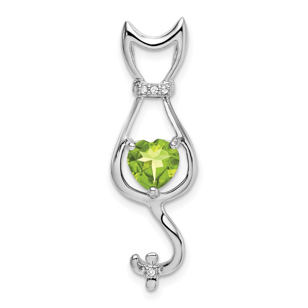 10k White Gold Heart Peridot and Diamond Cat Pendant