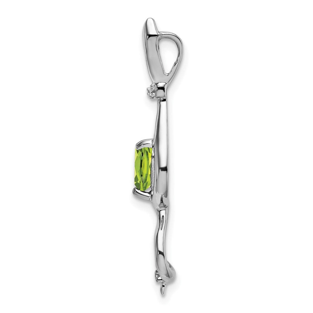 14k White Gold Heart Peridot and Diamond Cat Chain Slide