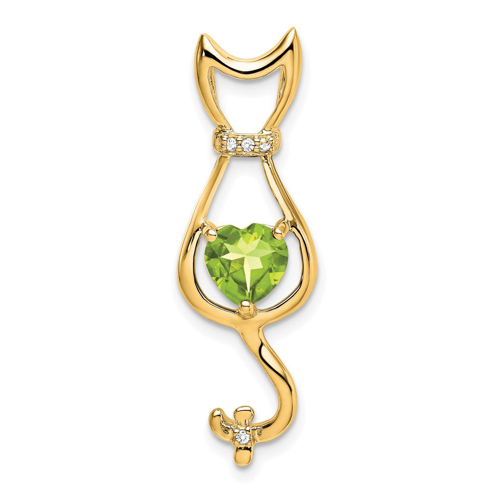 14k Peridot and Diamond Cat Pendant