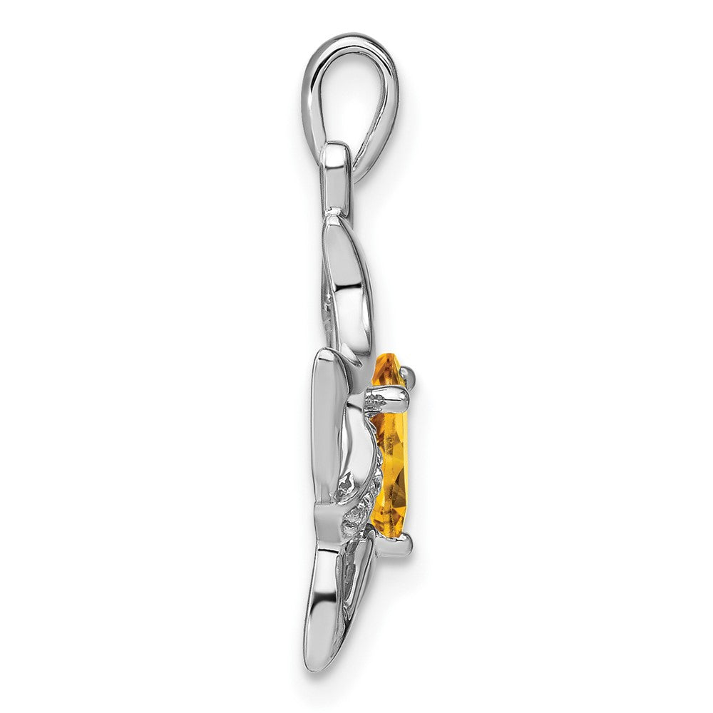 14k White Gold Citrine and Diamond Cat Pendant