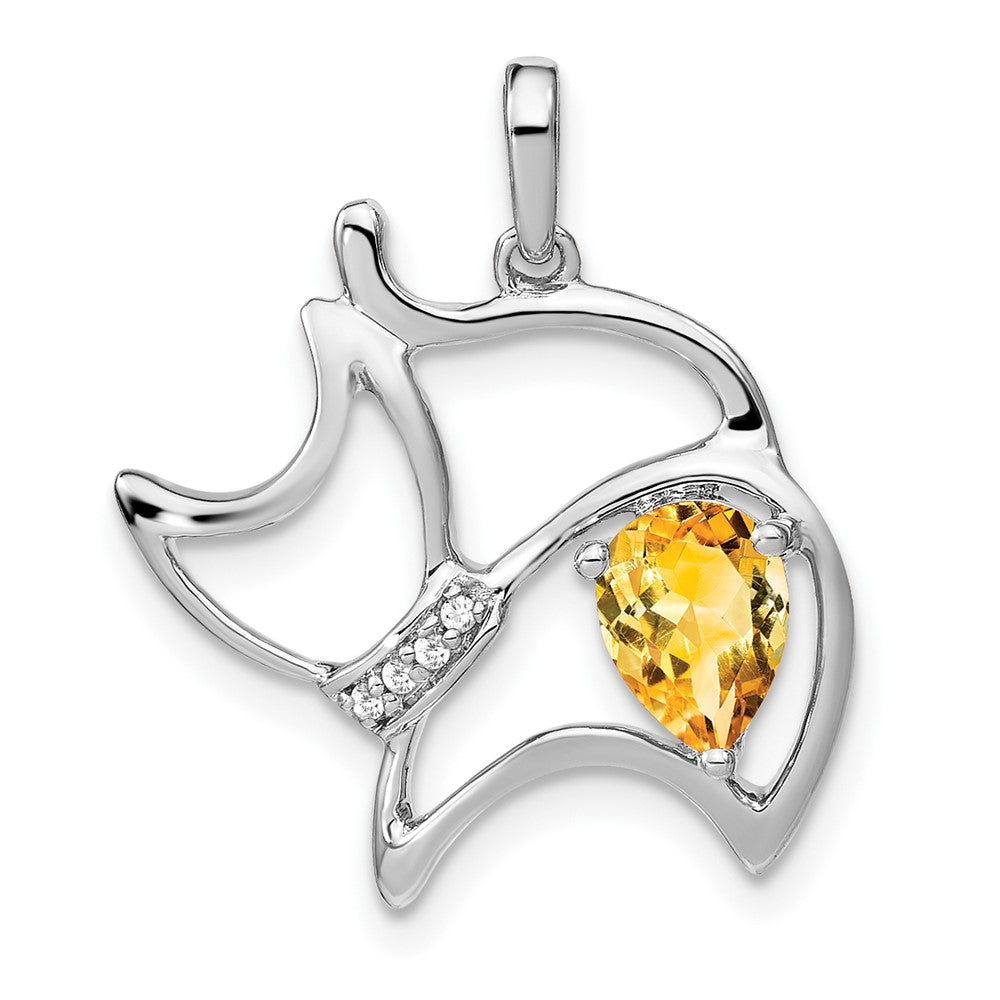 14k White Gold Citrine and Diamond Cat Pendant