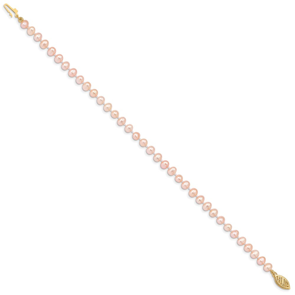 14k 4- Pink Near-Round Freshwater Cultured Pearl Bracelet
