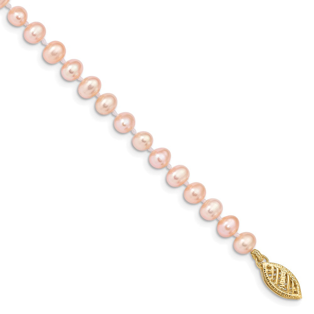 14k 4- Pink Near-Round Freshwater Cultured Pearl Bracelet