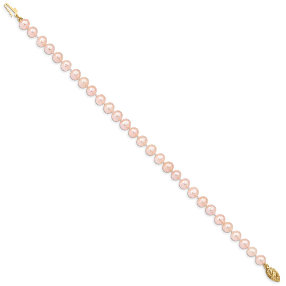 14k 5- Pink Near-Round Freshwater Cultured Pearl Bracelet