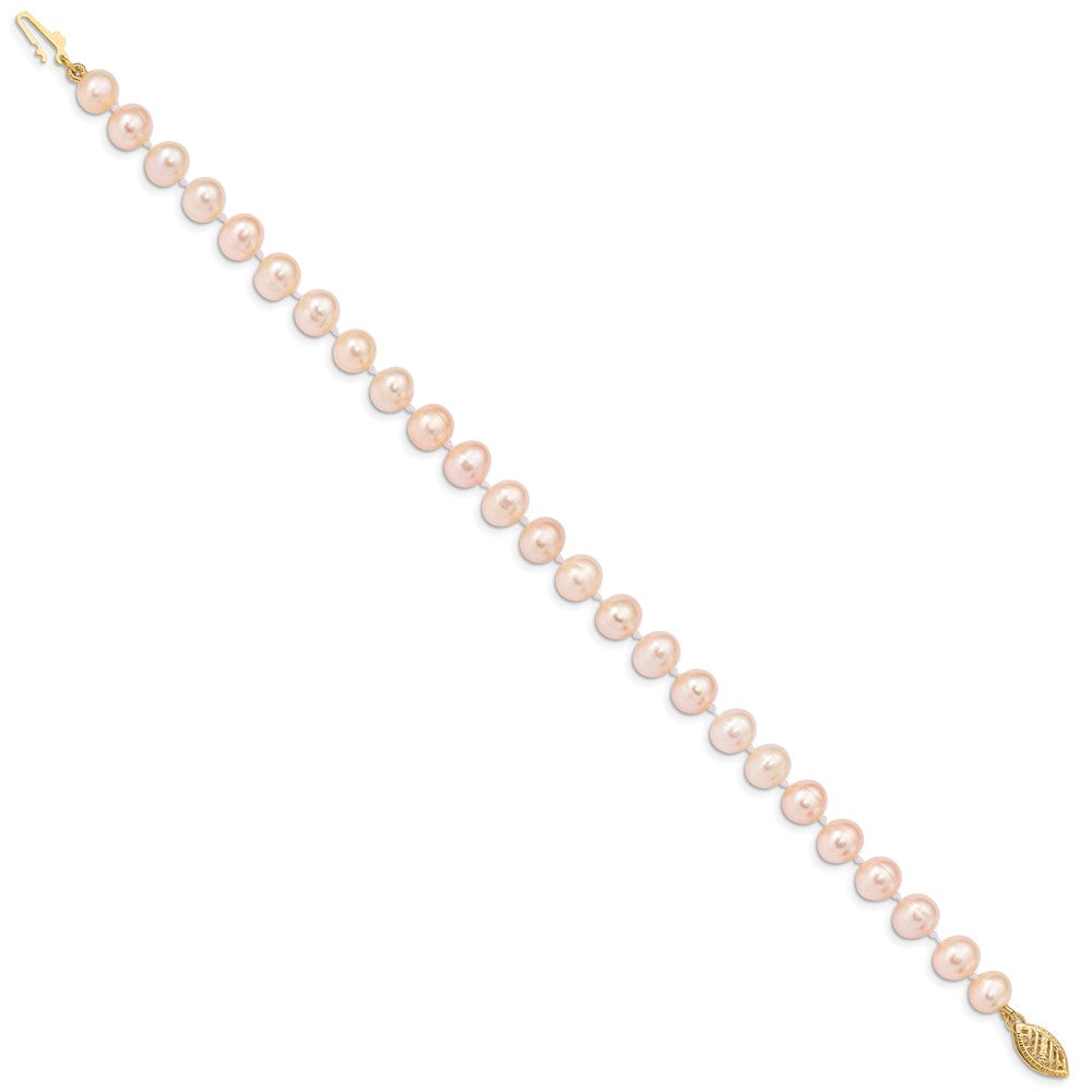 14k 6- Pink Near Round Freshwater Cultured Pearl Bracelet