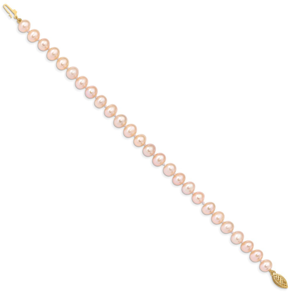 14k 7- Pink Near-Round Freshwater Cultured Pearl Bracelet