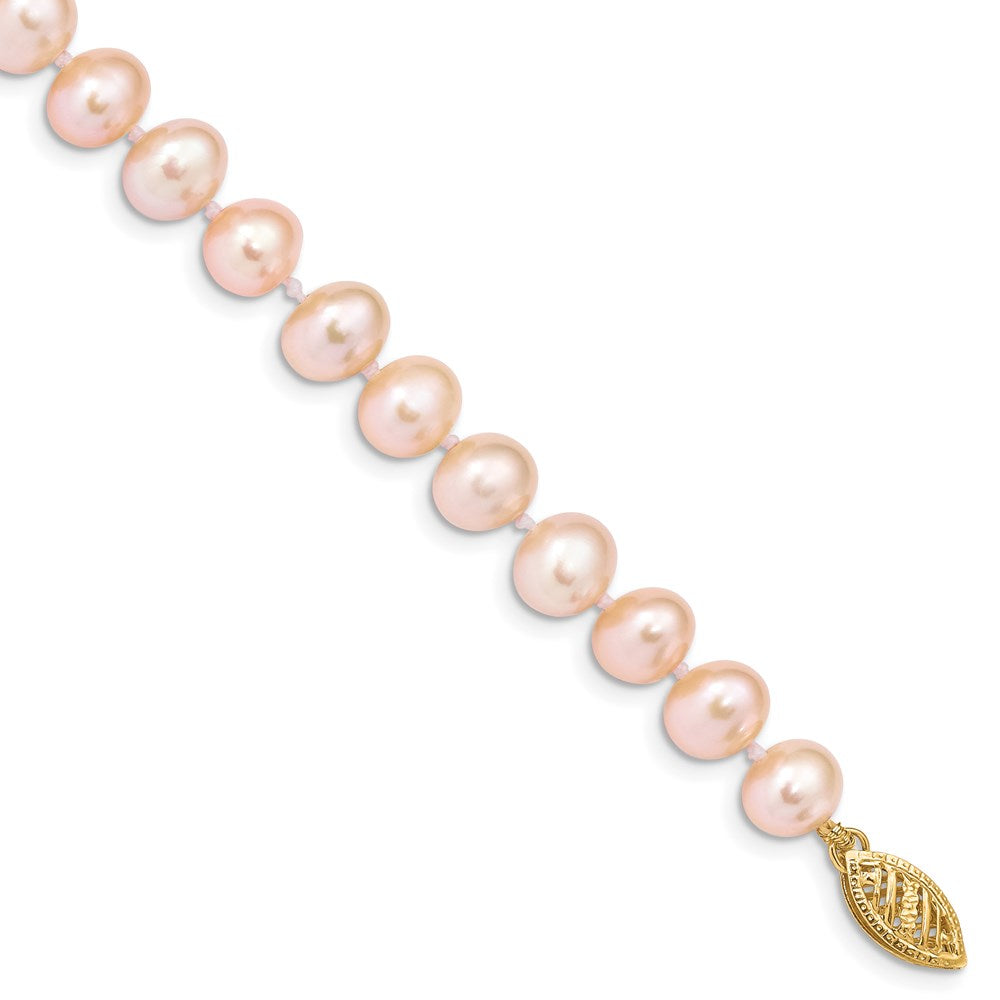 14k 7- Pink Near-Round Freshwater Cultured Pearl Bracelet
