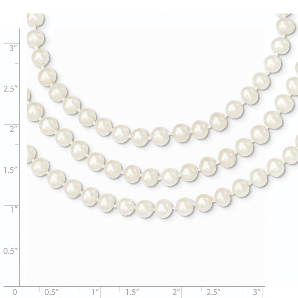 14k 6- White Near Round FW Cultured Pearl 3-strand Necklace