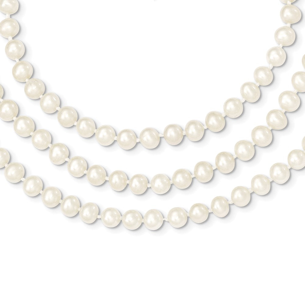 14k 6- White Near Round FW Cultured Pearl 3-strand Necklace