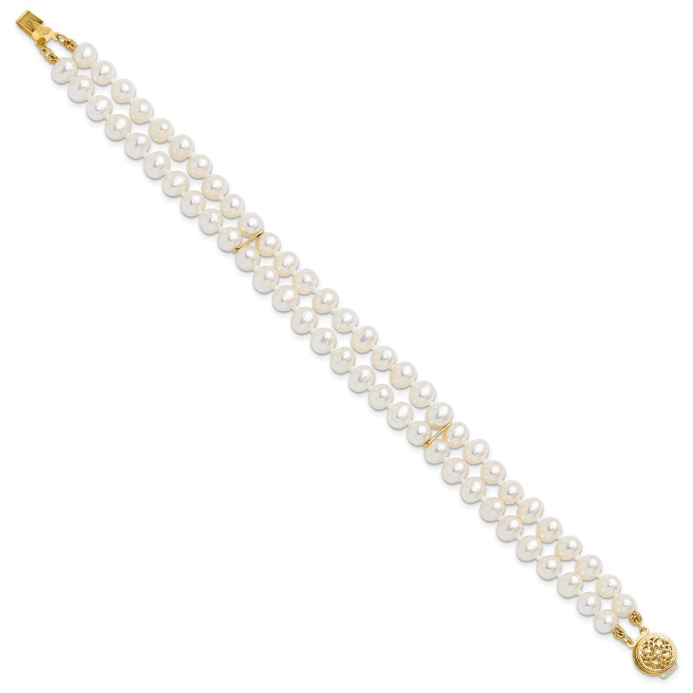 14k 5- White Near Round FW Cultured Pearl 2-strand Bracelet