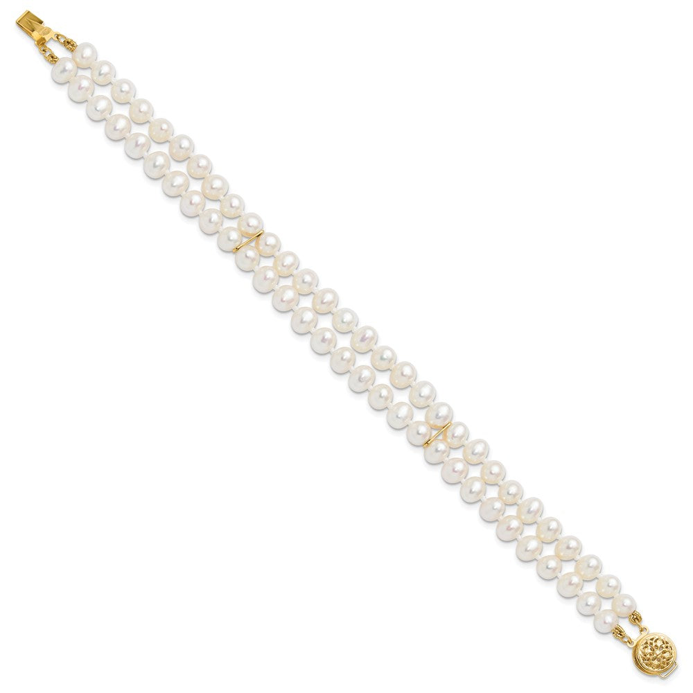14k 5- White Near-Round Freshwater Cultured Pearl 2-Strand Bracelet