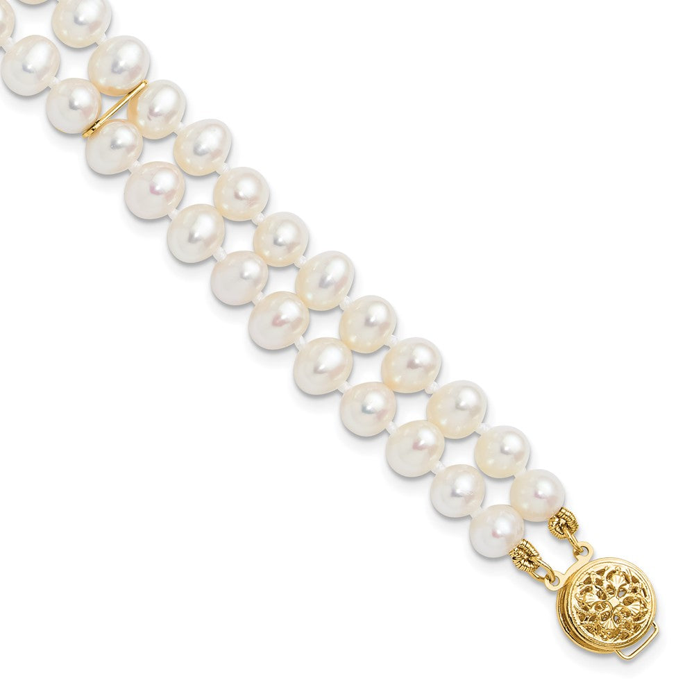 14k 5- White Near Round FW Cultured Pearl 2-strand Bracelet