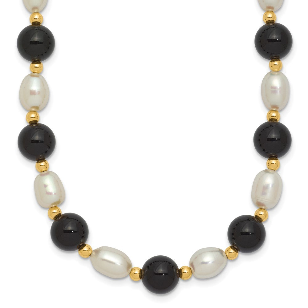 14k 6- White Rice FW Cultured Pearl Onyx Bead Necklace