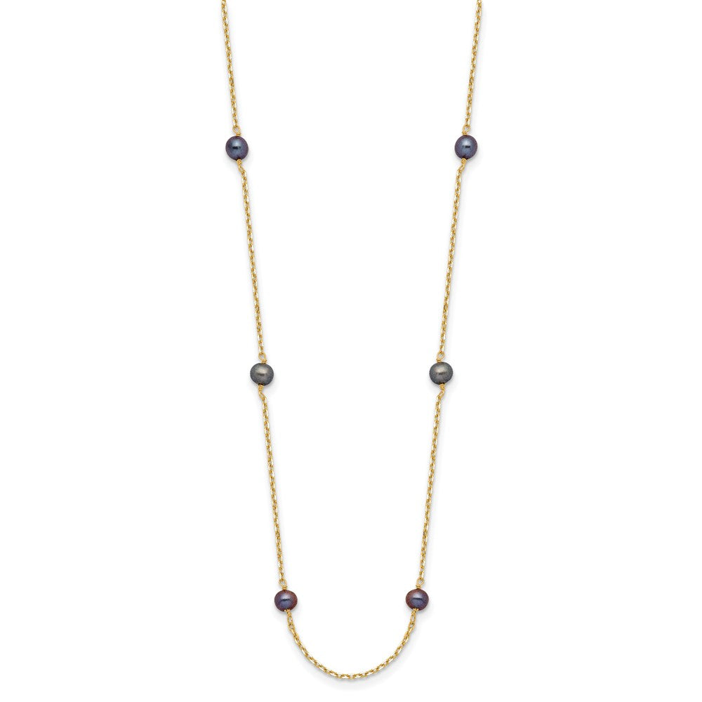 14K 5- Black Near Round Freshwater Cultured Pearl 9-station Necklace