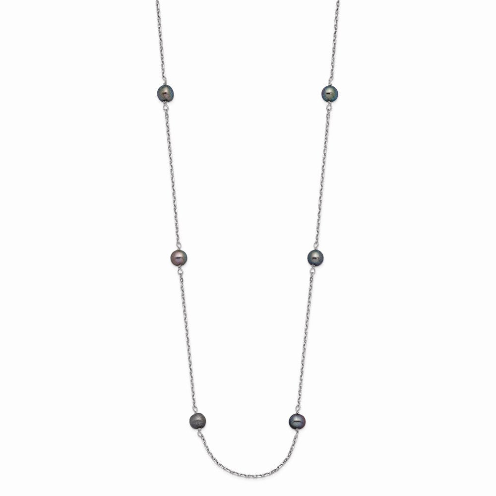 14k White Gold 4- Black Near-Round Freshwater Cultured Pearl 8-Station Necklace