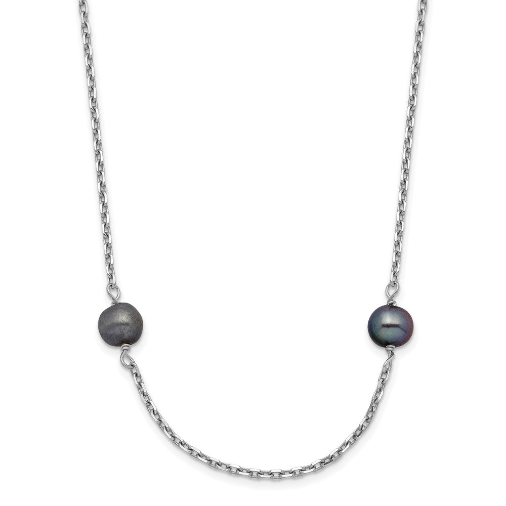 14k White Gold 4- Black Near-Round Freshwater Cultured Pearl 8-Station Necklace