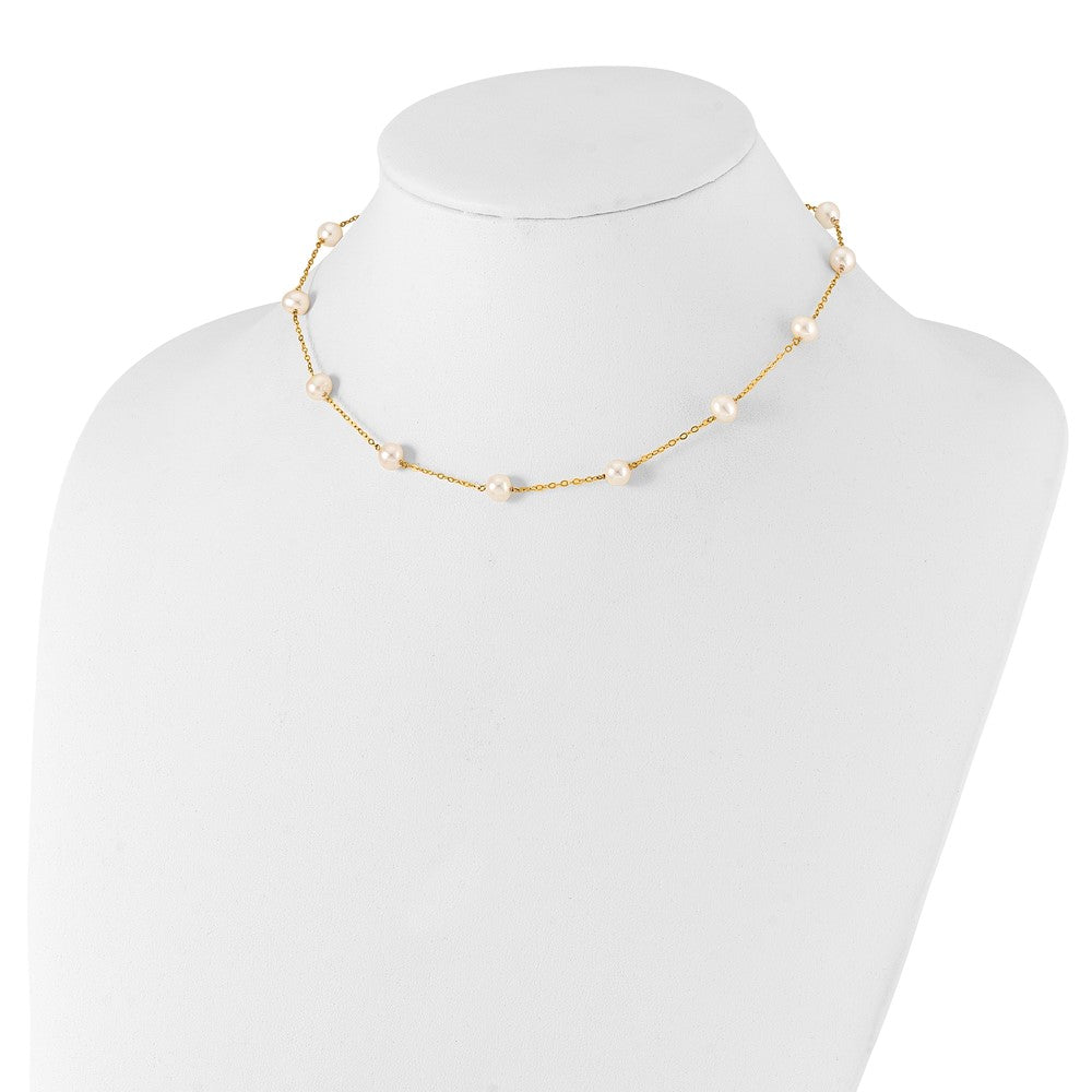 14k 5.5- White Near-Round Freshwater Cultured Pearl 12-Station Necklace