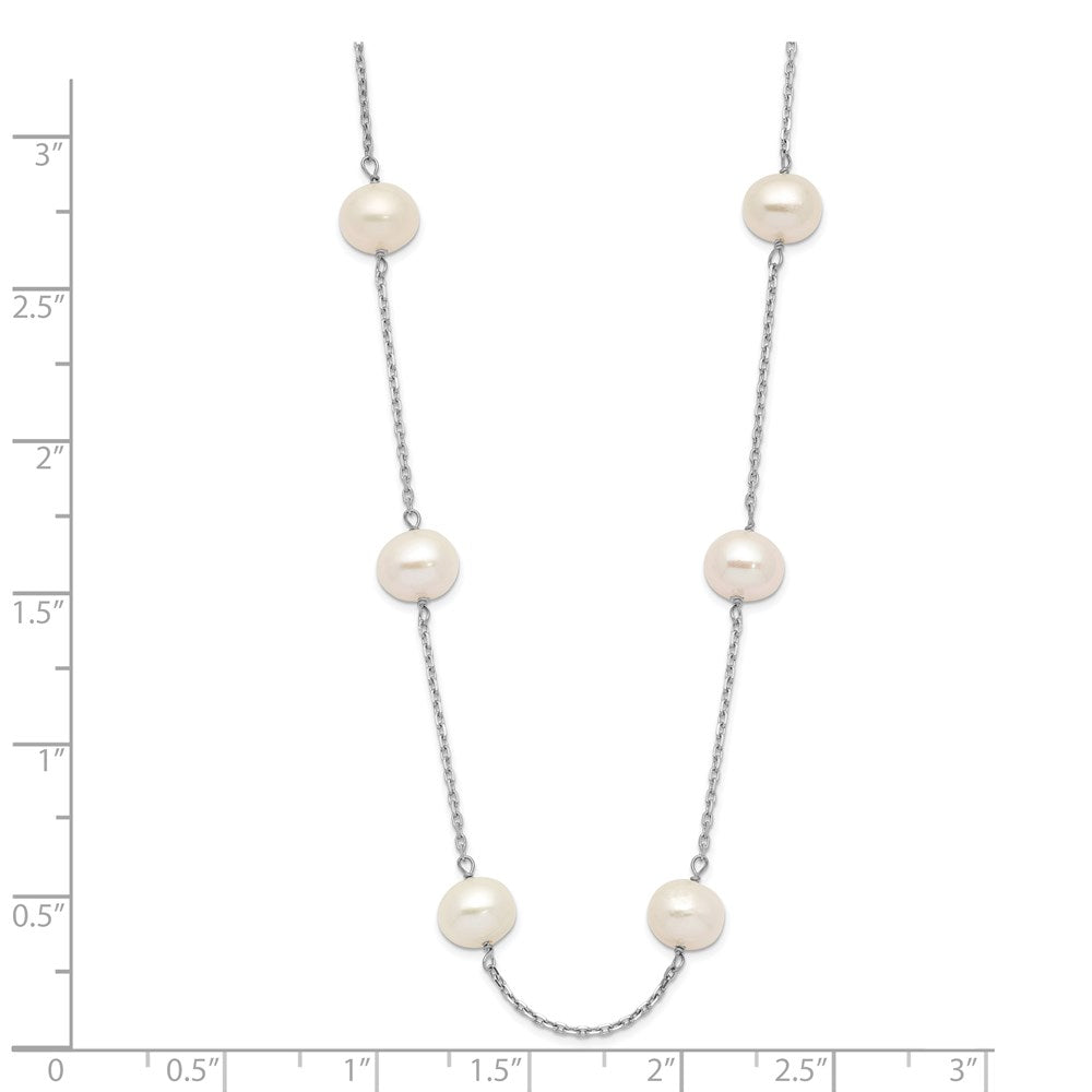 14K White Gold 6- White Round FW Cultured Pearl 12-station Necklace