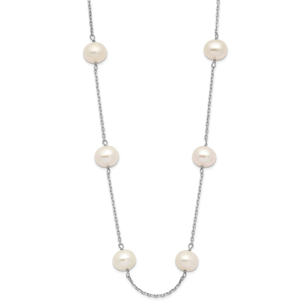 14K White Gold 6- White Round FW Cultured Pearl 12-station Necklace