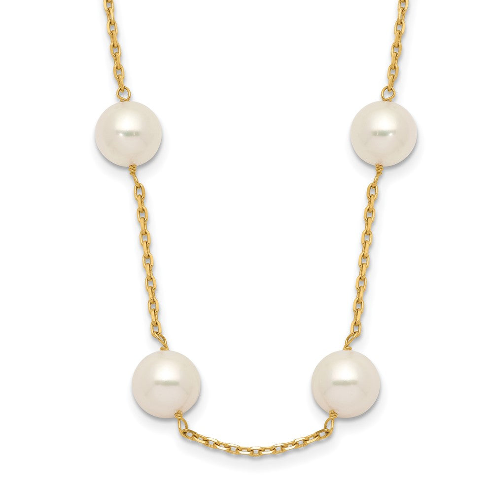 14K 8- White Round Freshwater Cultured Pearl 14-station Necklace