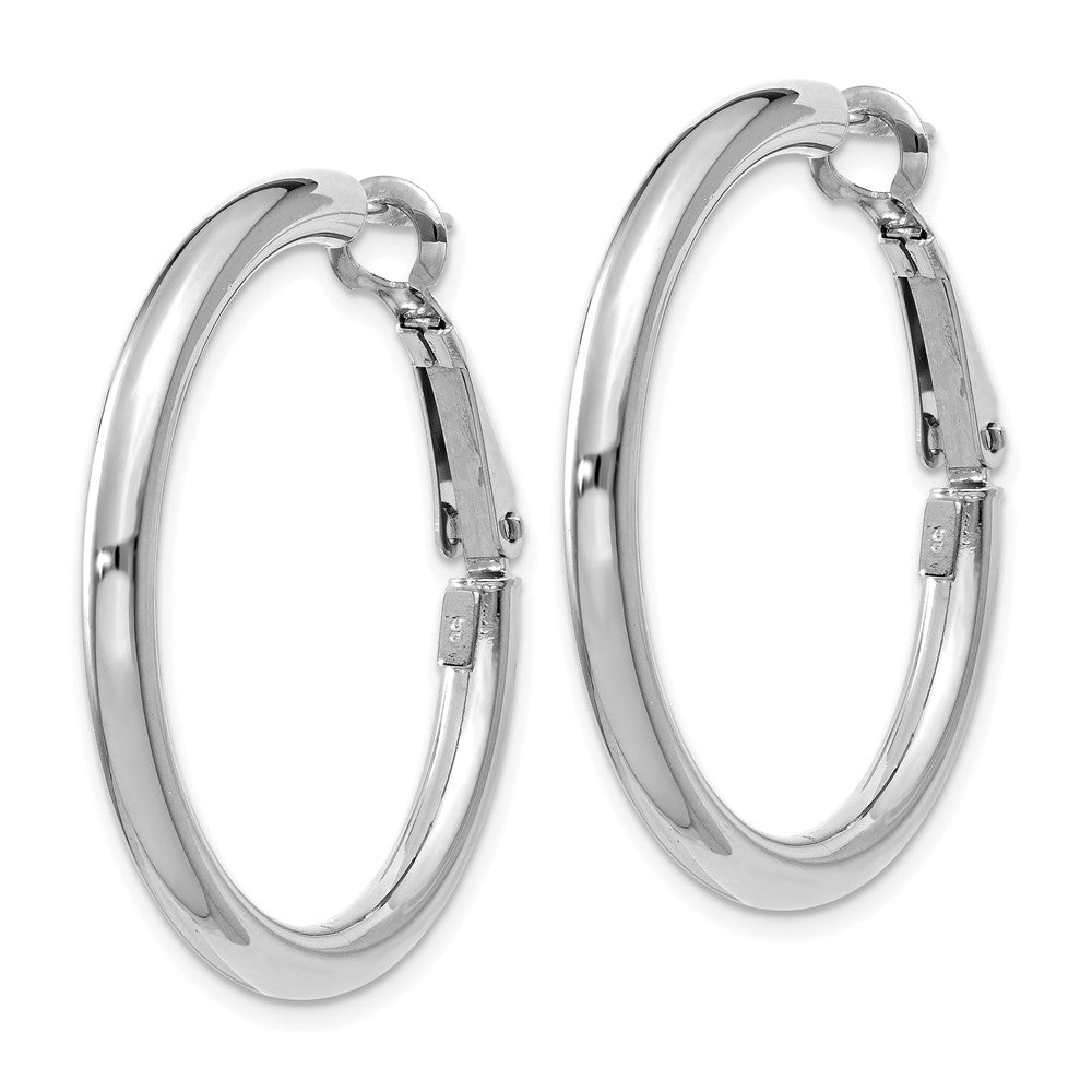 14k White Gold 3x Polished Round Omega Back Hoop Earrings