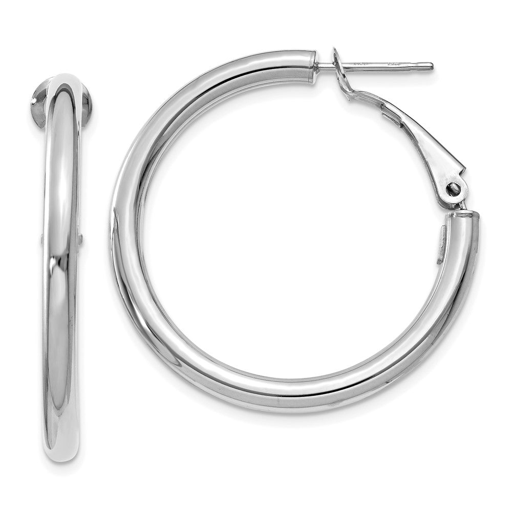 14k White Gold 3x Polished Round Omega Back Hoop Earrings