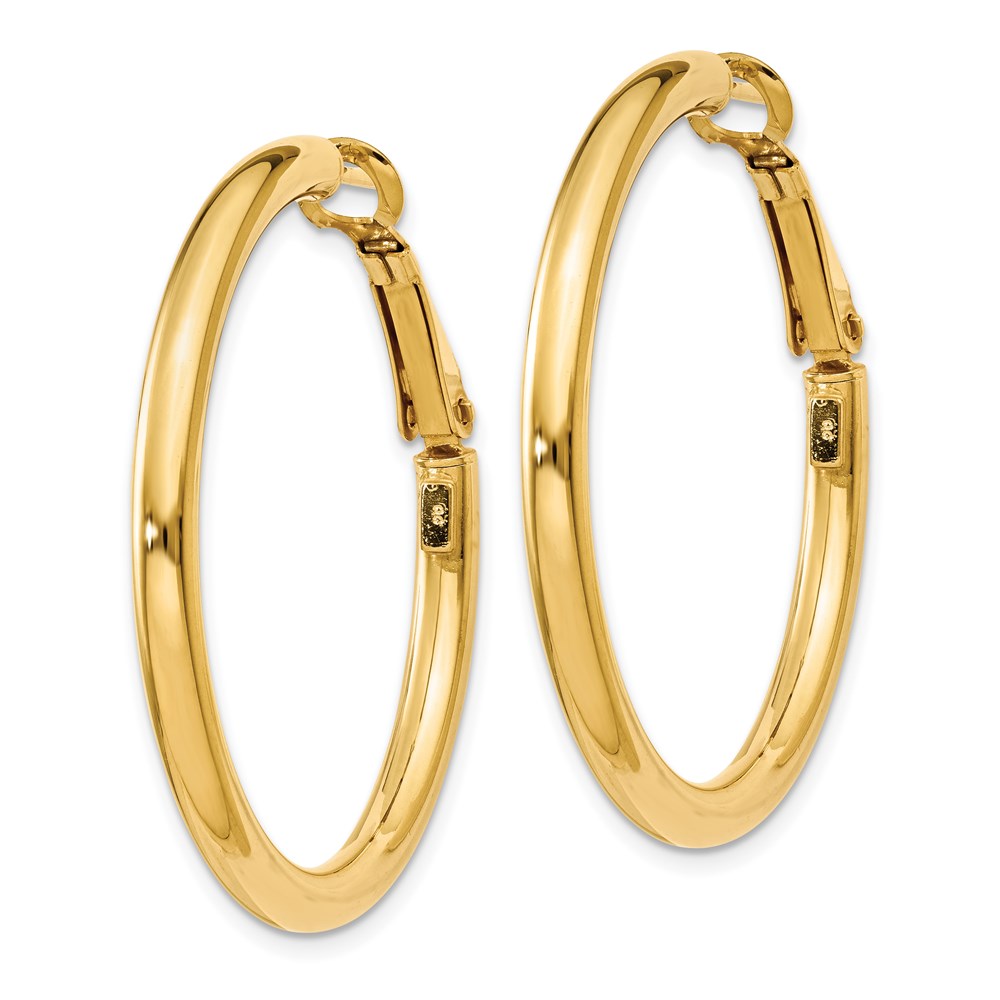 14k 3x Polished Round Omega Back Tube Hoop Earrings